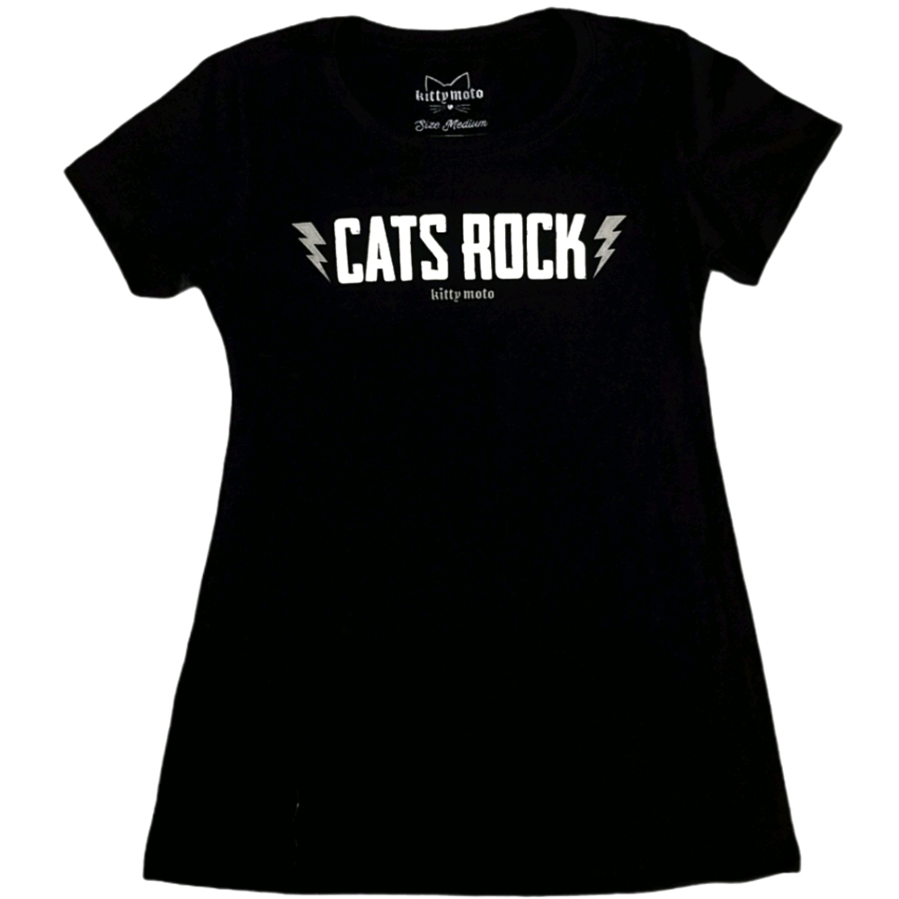 NWOT Moto Kitty "CATS ROCK" Punk Tee Med Black